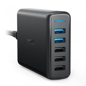 Anker A2054 PowerPort 63W 5-Port Speed 5 Dual Quick Charge 3.0 USB Wall Charger - Black