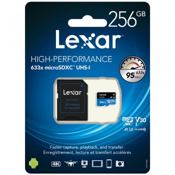 Lexar 633X microSDXC 256GB High-Performance A1 U3 UHS-I Memory Cards with SD Adapter (up to 95MB/s Read, Write 45MB/s)