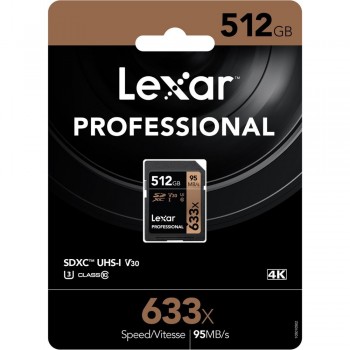 Lexar 633X Professional 512GB V30 U3 SDHCâ„¢/SDXCâ„¢ UHS-I Memory Cards (up to 95MB/s read, Write 45MB/s)