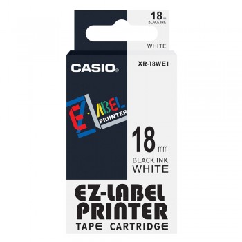 Casio Ez-Label Printer Tape Cartridge - 18mm, Black on White (XR-18WE1)