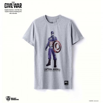 Marvel Captain America: Civil War Tee Captain America Painting - Gray, Size L (APL-CA3-033)