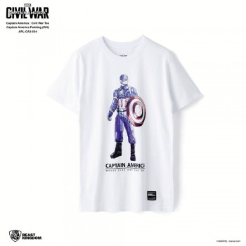 Marvel Captain America: Civil War Tee Captain America Painting - White, Size L (APL-CA3-034)