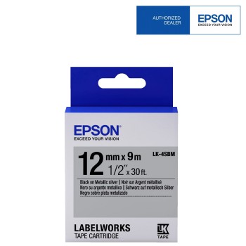 Epson Label Cartridge 12mm Black on Silver Tape (Metallic) LK 4SBM