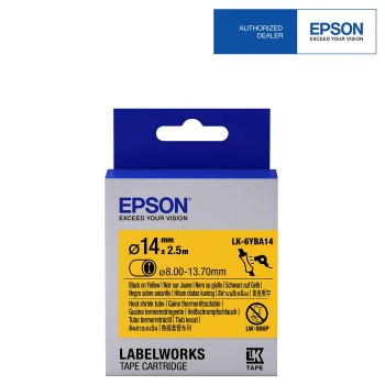 Epson Black on Yellow, Heat Shrink Tape - 14mm x 2.5m (Item No: EPS LK-6YBA14)