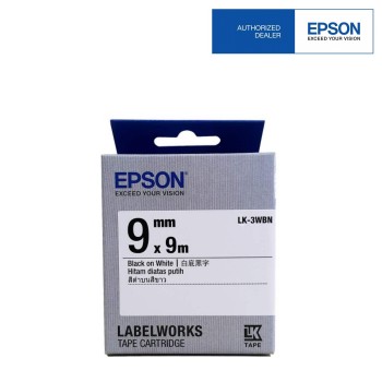 Epson LK-3WBN LabelWorks Tape - 9mm Black on White Tape (Item no: EPS LK-3WBN)