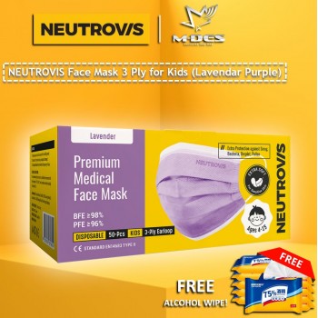Neutrovis 3Ply Earloop Extra Protection Extra Soft For Skin Sensitive Premium Medical Face Mask (Kids) (50's) - Purple