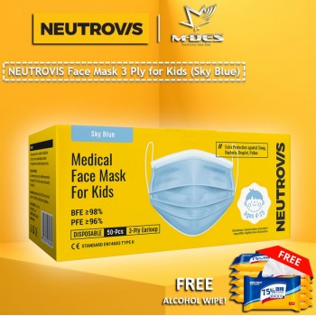 Neutrovis 3Ply Earloop Extra Protection Extra Soft For Skin Sensitive Premium Medical Face Mask (Kids) (50's) - Sky Blue
