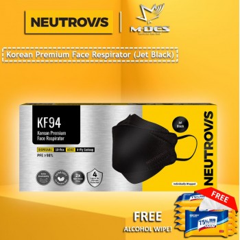 Neutrovis 4Ply Earloop Extra Protection Extra Soft Korean Premium Face Respirator Face Mask Jet Black (10 pcs)