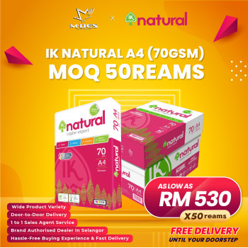 IK Natural A4 Paper 70GSM 500'sheet (x50reams)