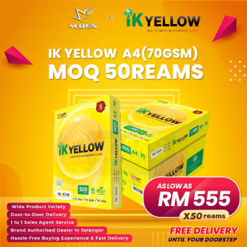 IK YELLOW A4 Paper 70GSM 500'sheet (x50reams)