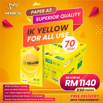 IK YELLOW A3 Paper 70GSM 500'sheet (x50reams)