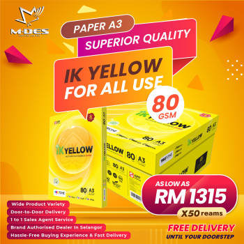  IK YELLOW A3 Paper 80GSM 500'sheet (x50reams)