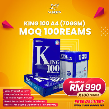 KING 100 A4 Paper 70GSM 500'sheet (x100reams)
