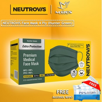 Neutrovis 4Ply Earloop Extra Protection Extra Soft For Skin Sensitive Premium Medical Face Mask Hunter Green (50's)