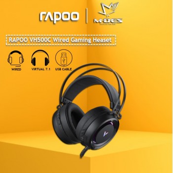 Rapoo VH500c Wired LED Gaming Headset Headphone Virtual 7.1 Channel with Microphone (Black)