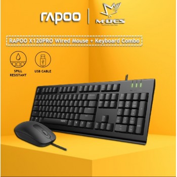 [Waterproof] RAPOO X120 Pro Wired Mouse + Keyboard (Combo Set)
