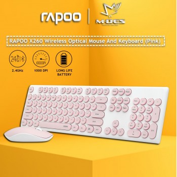 RAPOO X260 Wireless Optical Mouse And Keyboard US_Pink