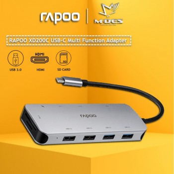 Rapoo XD200C USB-C Multi Function Adapter 10 in 1 Grey 