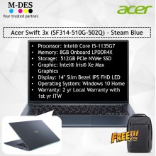Acer Notebook Swift 3x (SF314-510G-502Q) - Steam Blue 