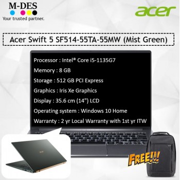 Acer Notebook Swift 5 (SF514-55TA-55MW) - Mist Green