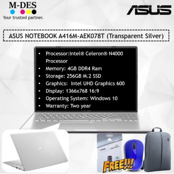 ASUS NOTEBOOK (A416M-AEK078T) - Transparent Silver