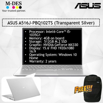 ASUS Notebook (A516J-PBQ102TS) - Transparent Silver