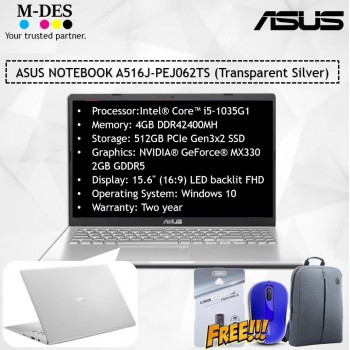 ASUS NOTEBOOK (A516J-PEJ062TS) - Transparent Silver